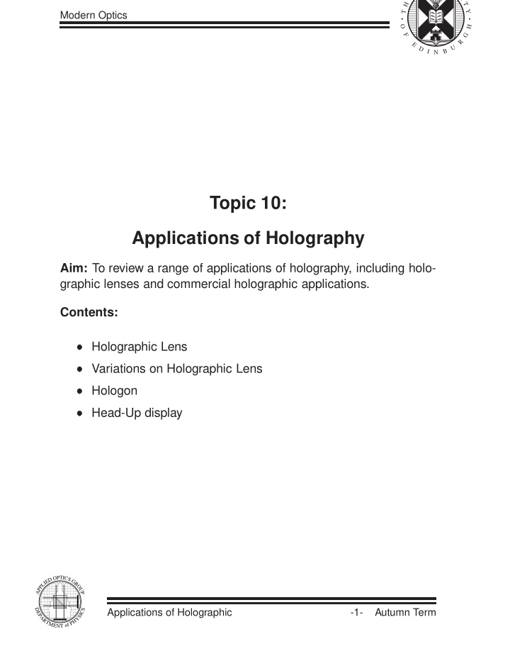 topic 10 applications of holography