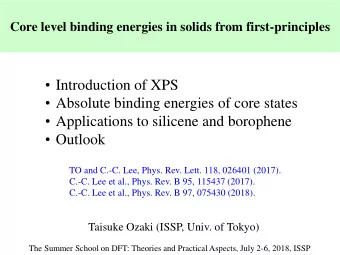 Applications to silicene and borophene  Outlook  TO and C.-C. Lee, Phys. Rev. Lett. 118,