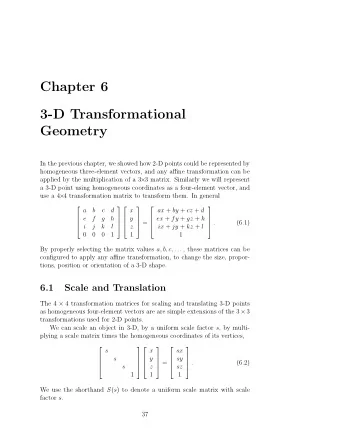 Chapter 6  3-D Transformational  Geometry  In the previous chapter, we showed how 2-D points could