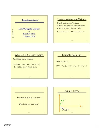 Transformations and Matrices  Transformations I   Transformations are functions   Matrices