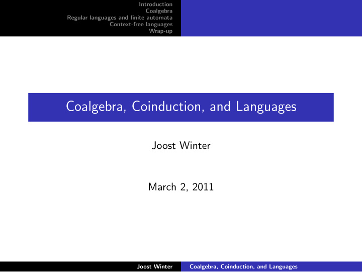 coalgebra coinduction and languages