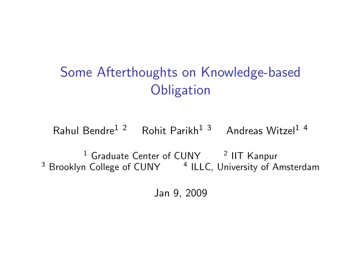some afterthoughts on knowledge based obligation