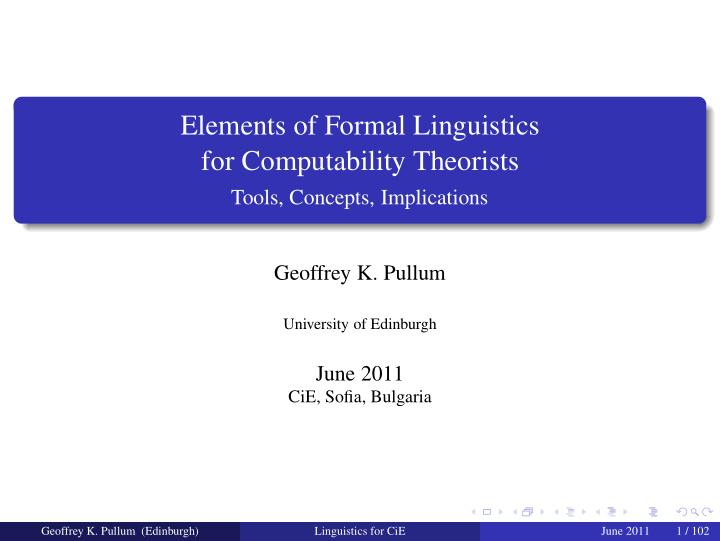 elements of formal linguistics for computability theorists