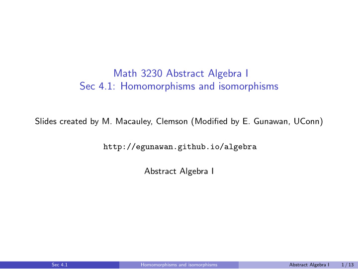 math 3230 abstract algebra i sec 4 1 homomorphisms and