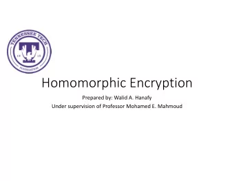 Homomorphic Encryption  Prepared by: Walid A. Hanafy  Under supervision of Professor Mohamed E.