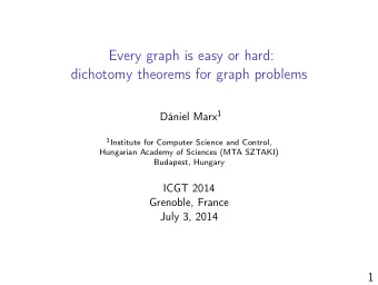 Every graph is easy or hard:  dichotomy theorems for graph problems Dniel Marx 1 1 Institute for