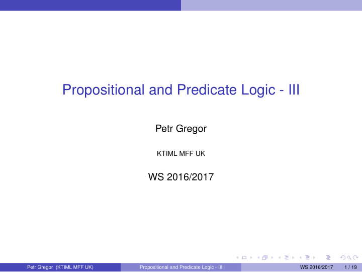 propositional and predicate logic iii