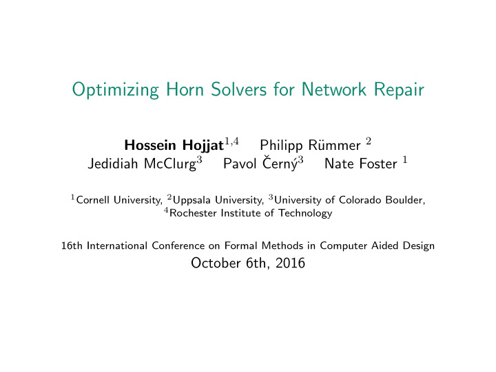 optimizing horn solvers for network repair