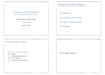 31.1 Motivation  29. Basics  30. Reasoning and Resolution  31. DPLL Algorithm  32.