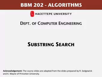 TODAY  Substring search  Brute force  Knuth-Morris-Pratt  Boyer-Moore  Rabin-Karp
