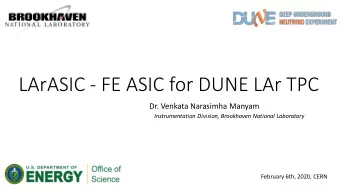 LArASIC - FE ASIC for DUNE LAr TPC  Dr. Venkata Narasimha Manyam  Instrumentation Division,