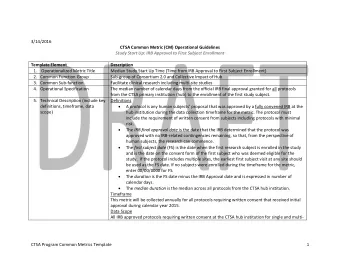 3/14/2016  CTSA Common Metric (CM) Operational Guidelines Study Start Up: IRB Approval to First