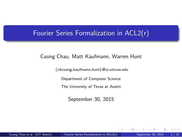 fourier series formalization in acl2 r