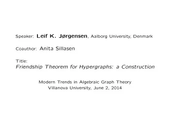 Coauthor: Anita Sillasen  Title:  Friendship Theorem for Hypergraphs: a Construction  Modern Trends
