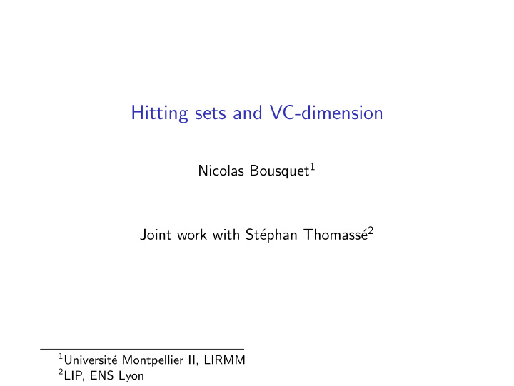 hitting sets and vc dimension