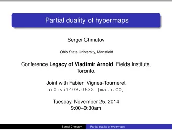 Partial duality of hypermaps  Sergei Chmutov  Ohio State University, Mansfield Conference Legacy of