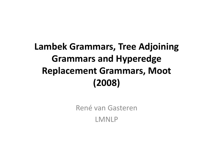 lambek grammars tree adjoining grammars and hyperedge