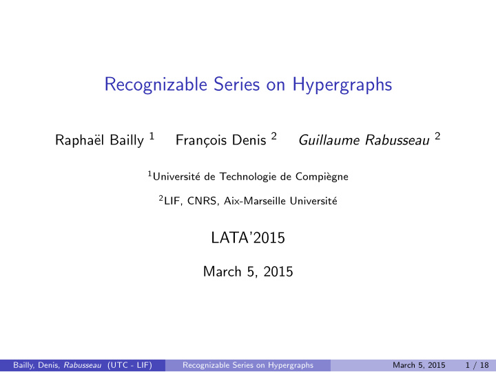 recognizable series on hypergraphs
