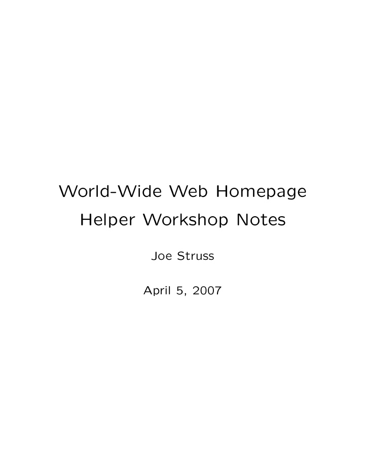world wide web homepage helper workshop notes