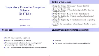 Preparatory Course in Computer  programming experience  Science Computer Science 1 : Theoretical