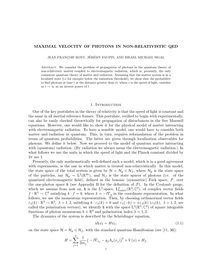 maximal velocity of photons in non relativistic qed