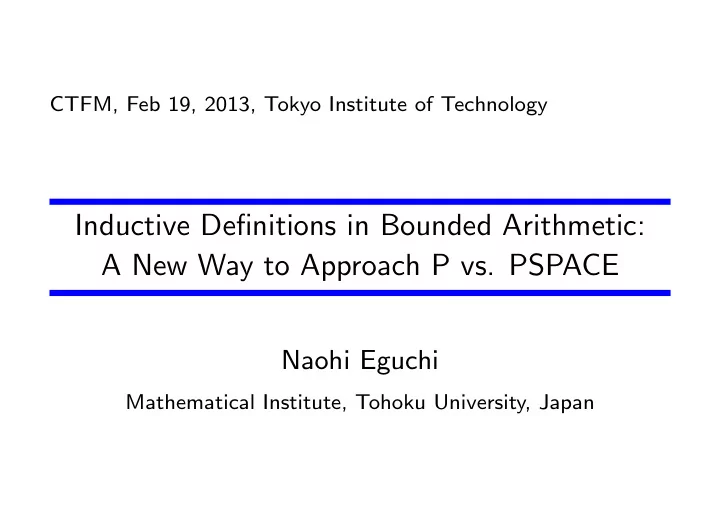 inductive definitions in bounded arithmetic a new way to