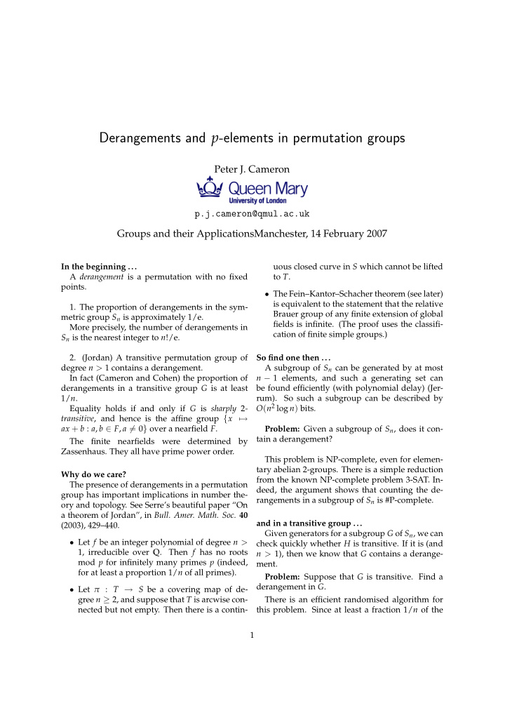 derangements and p elements in permutation groups