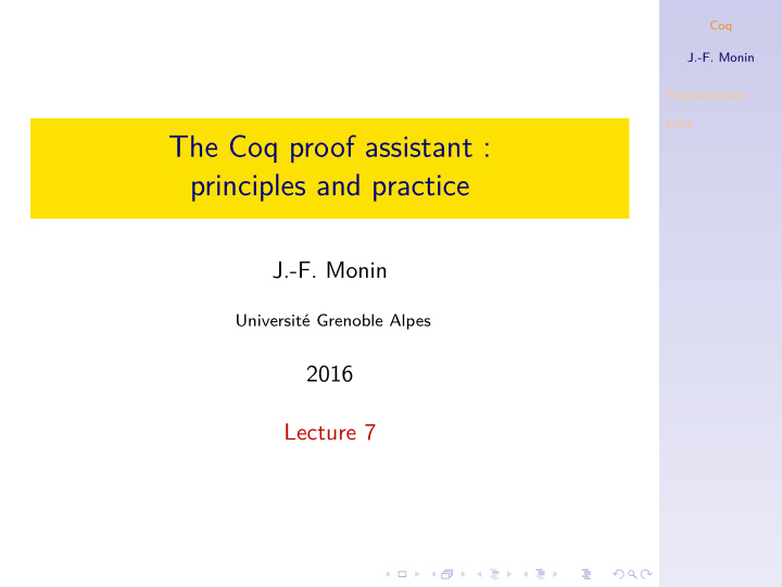 the coq proof assistant principles and practice