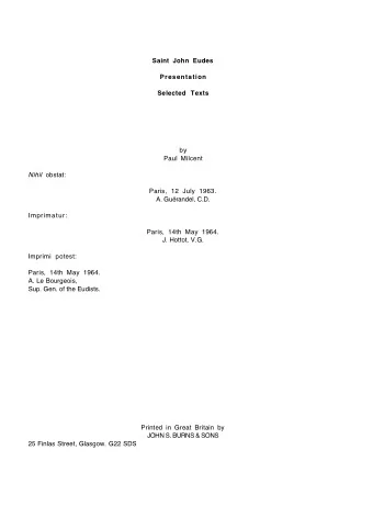 Saint John Eudes  Presentation  Selected Texts  by  Paul Milcent Nihil obstat:  Paris, 12 July