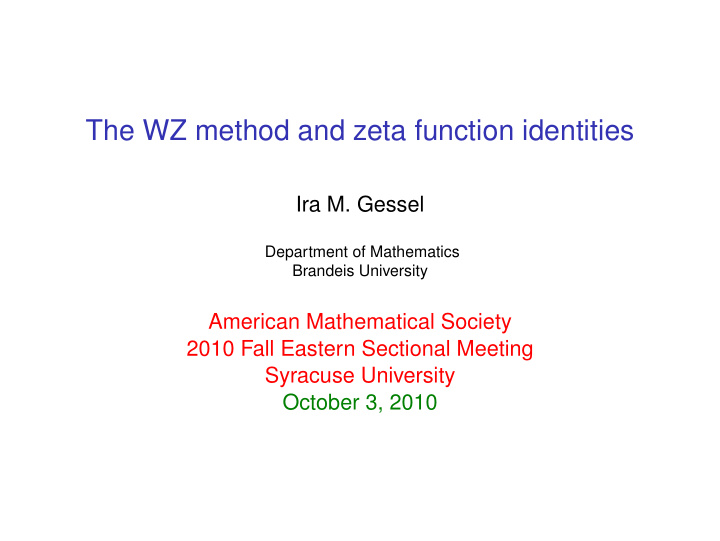 the wz method and zeta function identities