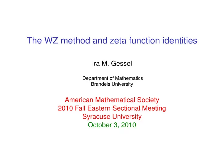 the wz method and zeta function identities