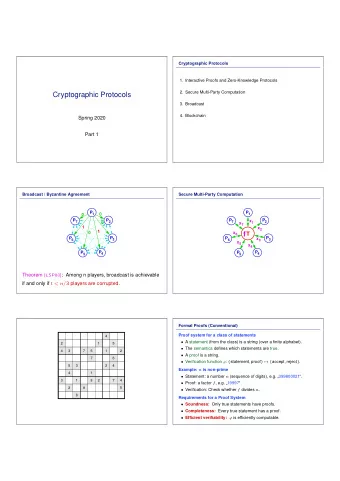 Cryptographic Protocols  3. Broadcast  4. Blockchain  Spring 2020  Part 1  Broadcast / Byzantine