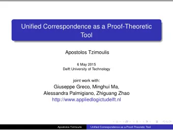 Unified Correspondence as a Proof-Theoretic  Tool  Apostolos Tzimoulis  6 May 2015  Delft