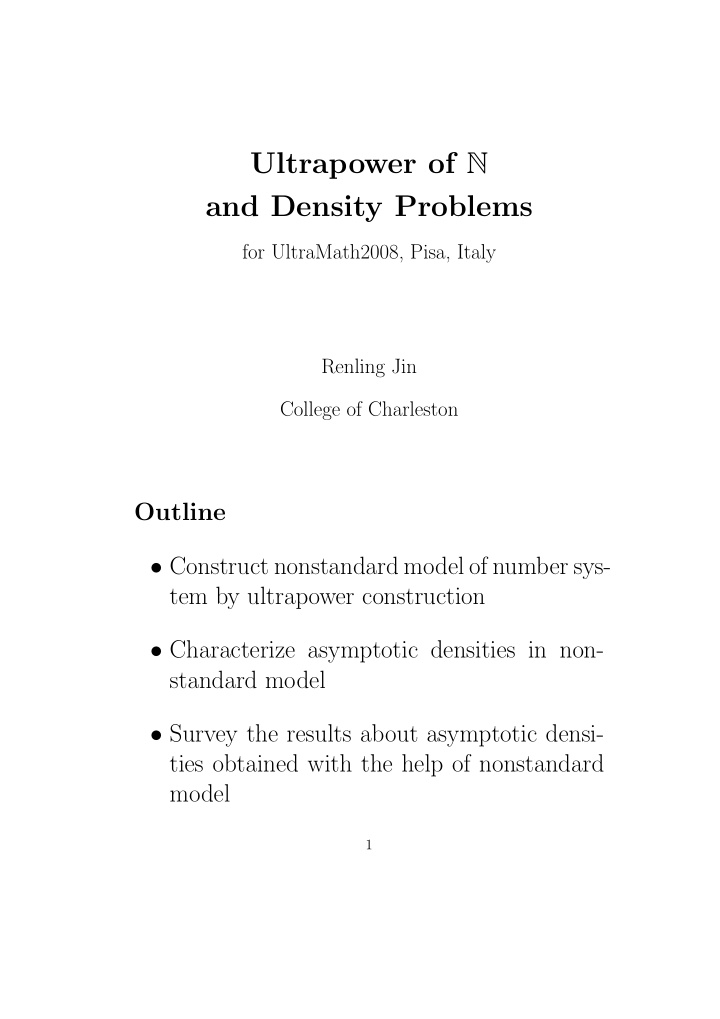 ultrapower of n and density problems