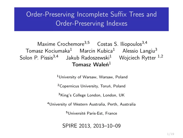 order preserving incomplete suffix trees and order