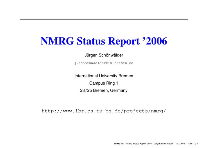 nmrg status report 2006