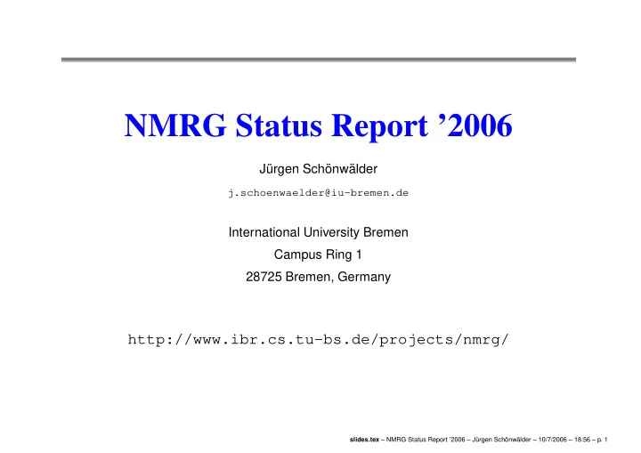 nmrg status report 2006