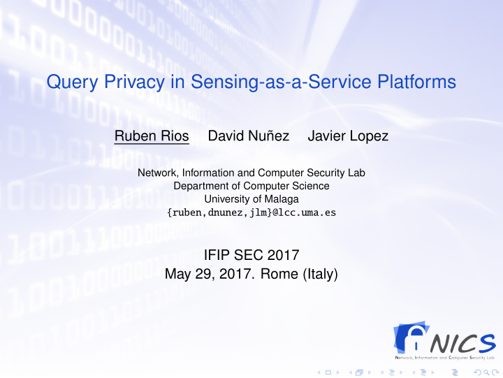 query privacy in sensing as a service platforms