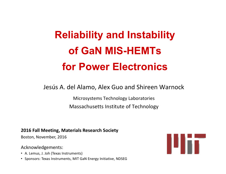 reliability and instability of gan mis hemts for power