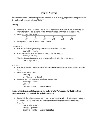 Chapter 9: Strings  (To avoid confusion, C-style strings will be referred to as C-string,