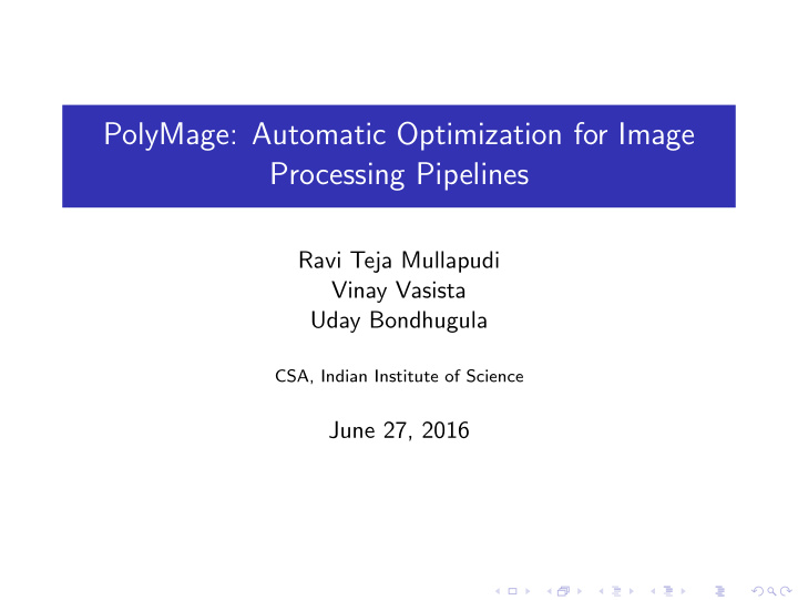 polymage automatic optimization for image processing