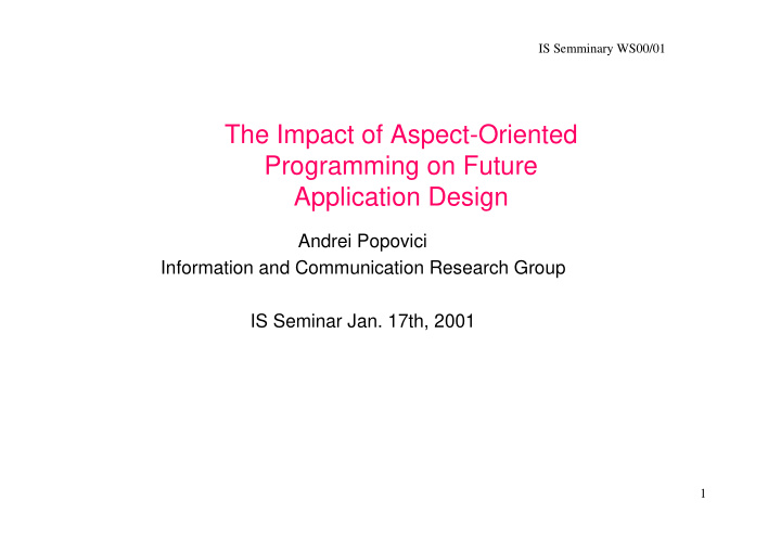 the impact of aspect oriented programming on future