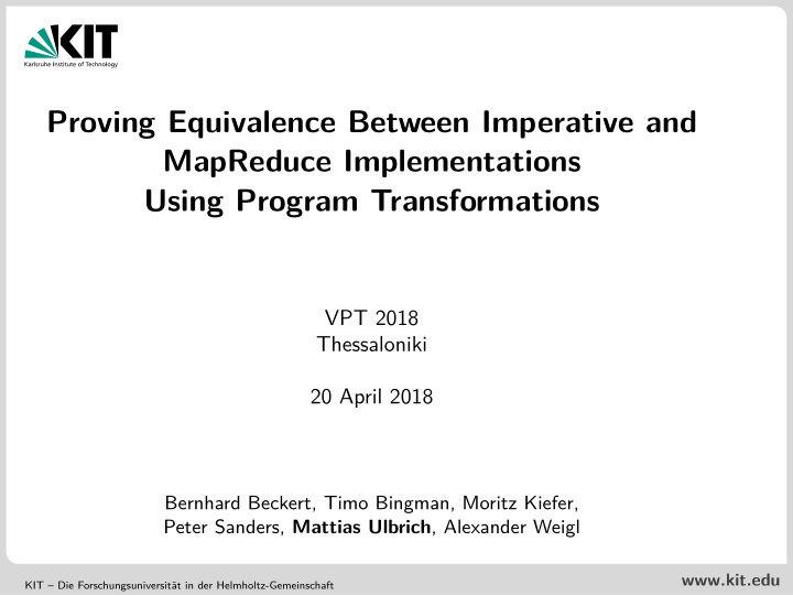 proving equivalence between imperative and mapreduce