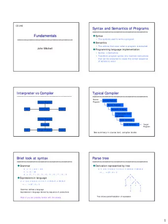 Fundamentals  Syntax   The symbols used to write a program  Semantics   The actions