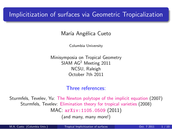 implicitization of surfaces via geometric tropicalization