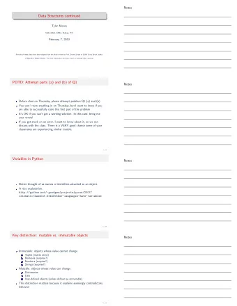Data Structures continued  Tyler Moore  CSE 3353, SMU, Dallas, TX  February 7, 2013  Portions of