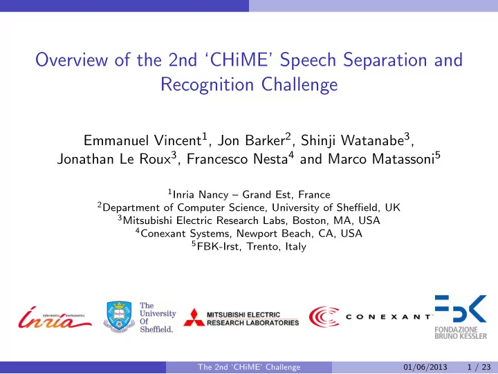 overview of the 2nd chime speech separation and