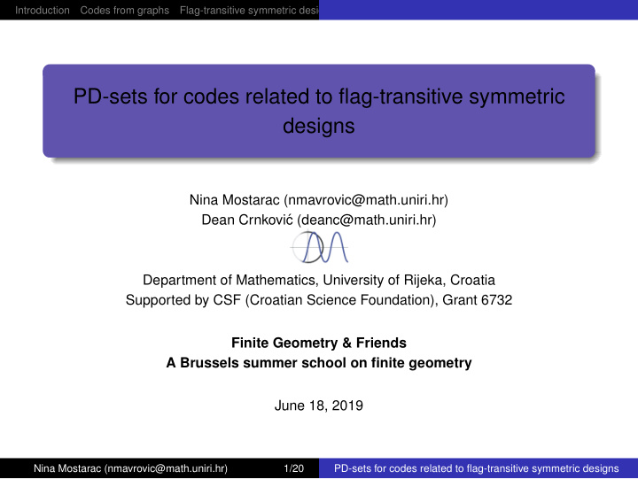 pd sets for codes related to flag transitive symmetric