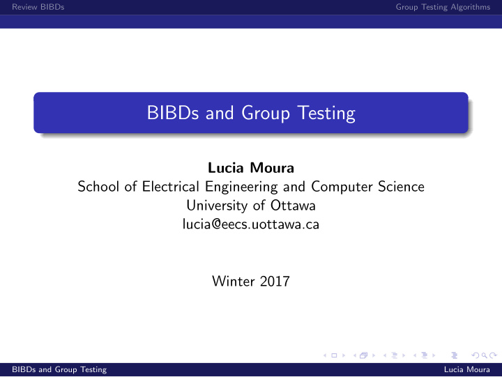 bibds and group testing