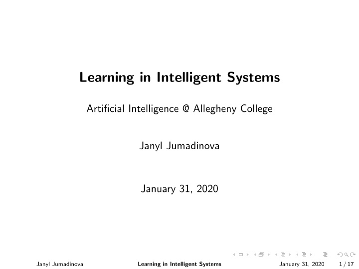 learning in intelligent systems